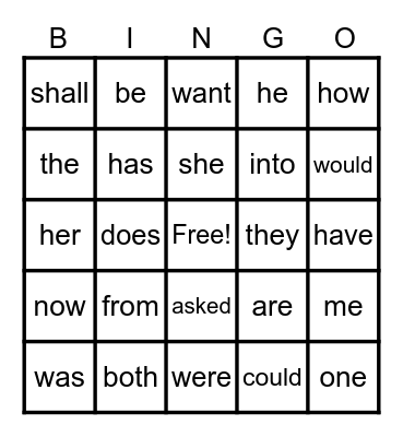 Step 1 sight words Bingo Card
