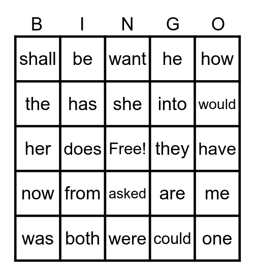 Step 1 sight words Bingo Card