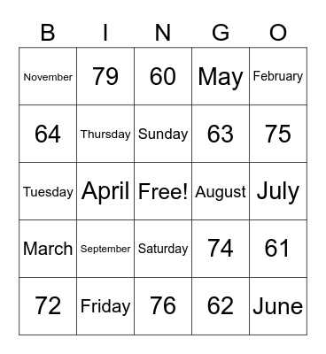 Días/ Meses/ 60-80 Bingo Card