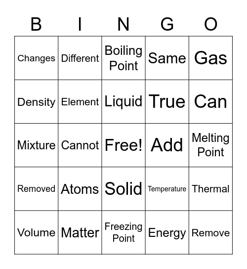 Matter Bingo Card