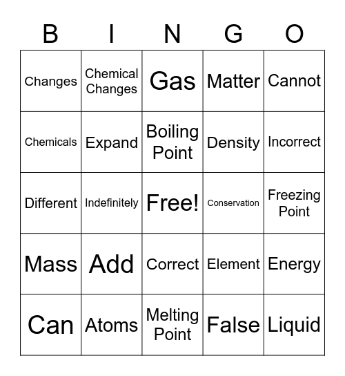 Matter Bingo Card
