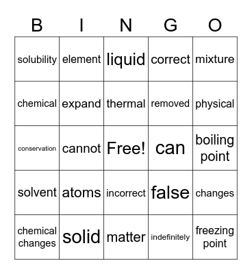 matter Bingo Card