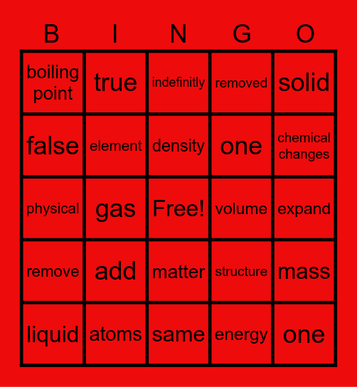 Matter BINGO Card