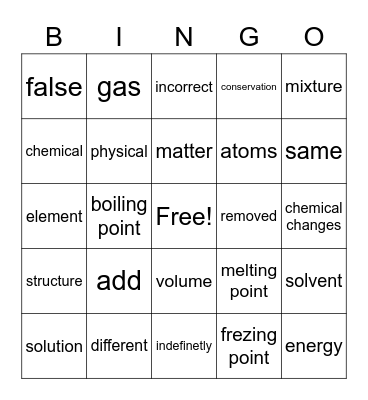 matter Bingo Card
