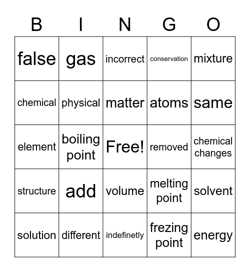 matter Bingo Card