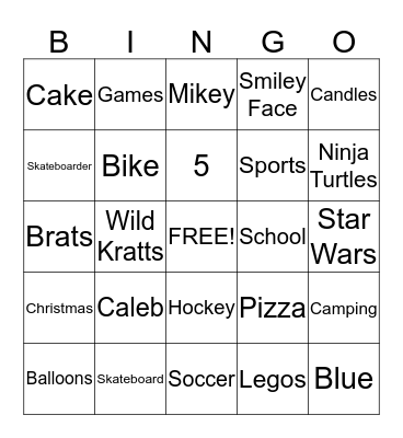 Caleb's Birthday Bingo!!! Bingo Card