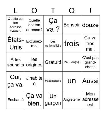 Ch. 1: French Bingo Card