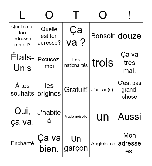 Ch. 1: French Bingo Card