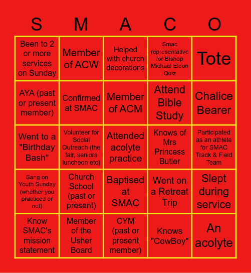 SMAC Edition Bingo Card