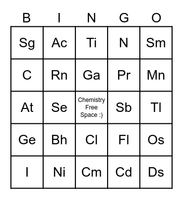 Periodic Table Bingo Card