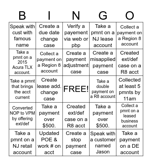 Collections Bingo Card