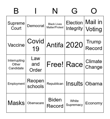 Presidential Debate Bingo Card