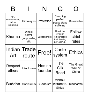 Ancient India! Bingo Card