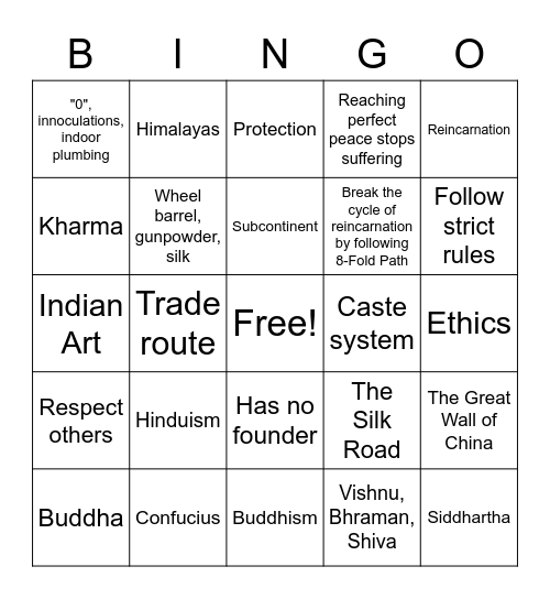 Ancient India! Bingo Card