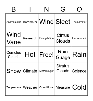 Weather Bingo Card