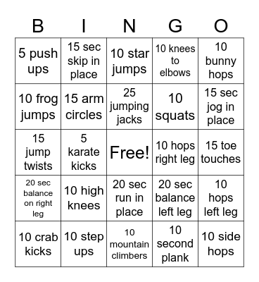 Get Moving Bingo Card