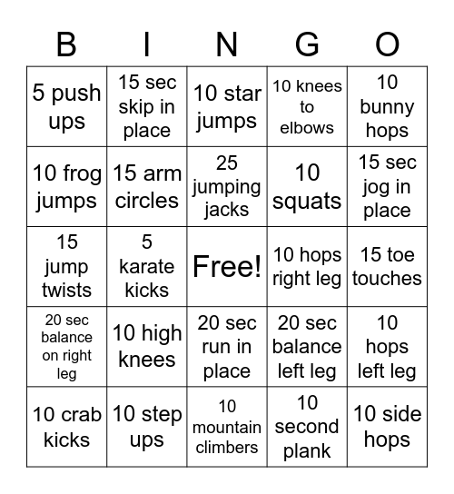 Get Moving Bingo Card