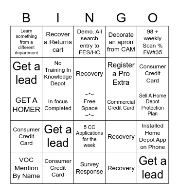 Cashier Appreciation Bingo Card