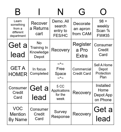 Cashier Appreciation Bingo Card