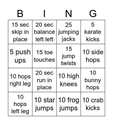Get Moving Bingo Card