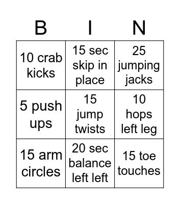 Get Moving Bingo Card