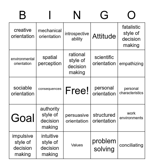 Unit 4 vocabulary Bingo Card