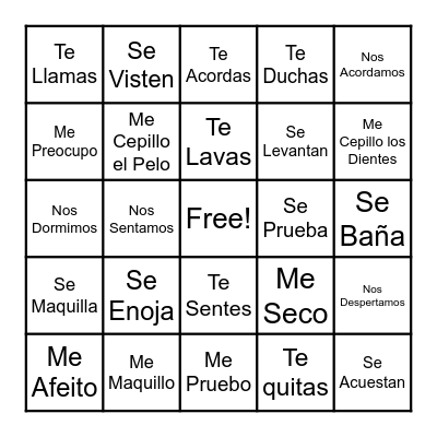 Reflexive Verbs Bingo!! Bingo Card