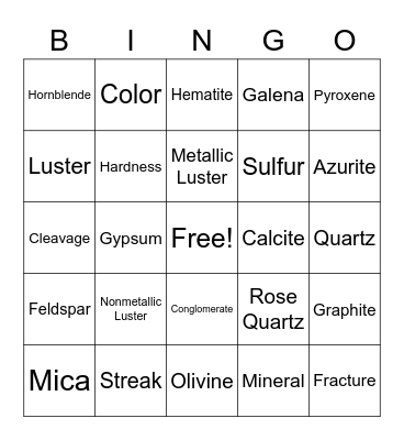 Mineral Bingo! Bingo Card