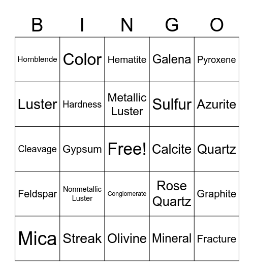 Mineral Bingo! Bingo Card