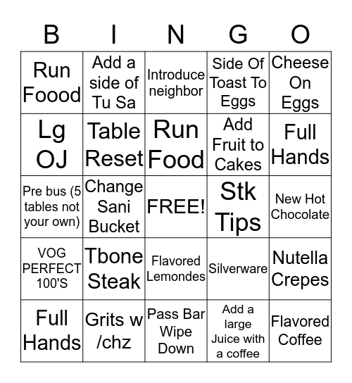 IHOP Bingo Card