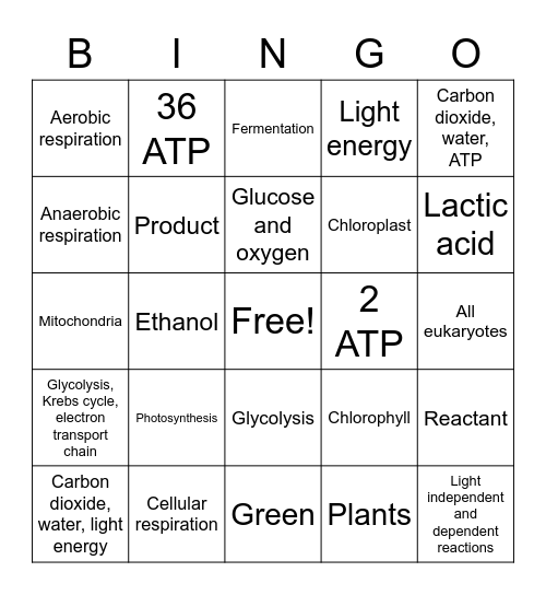 Cell Energy Bingo Card