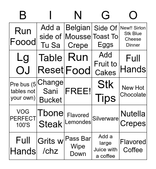 IHOP Bingo Card