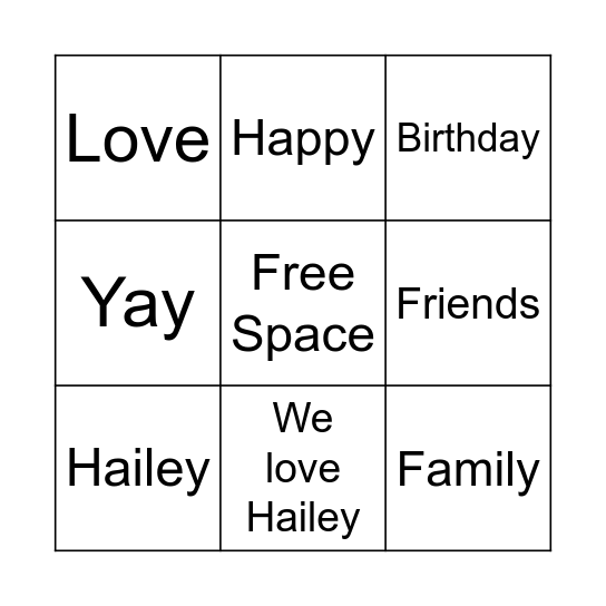 Happy Birthday Hailey Bingo Card