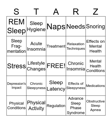 Sleep Bingo Card