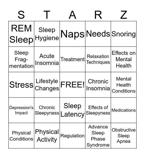 Sleep Bingo Card