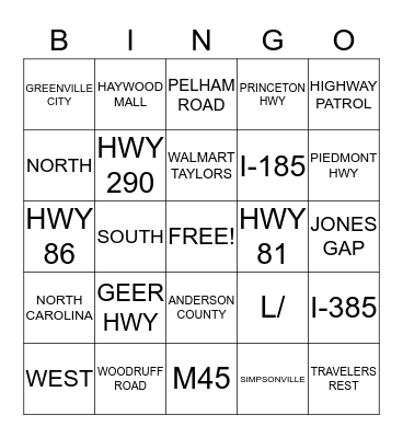 STREET SCHOOL BINGO Card