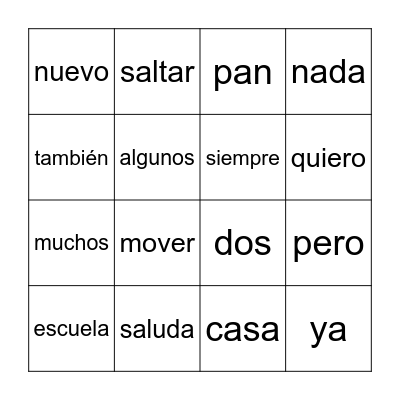 Palabras de Uso Frecuente Bingo Card