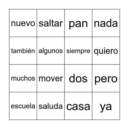 Palabras de Uso Frecuente Bingo Card