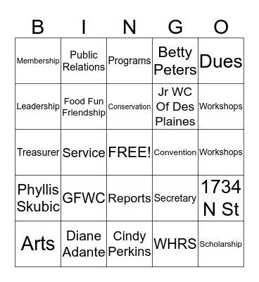 GFWC BINGO Card