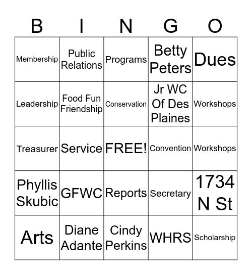 GFWC BINGO Card