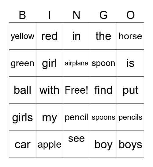 Edmark Bingo Card