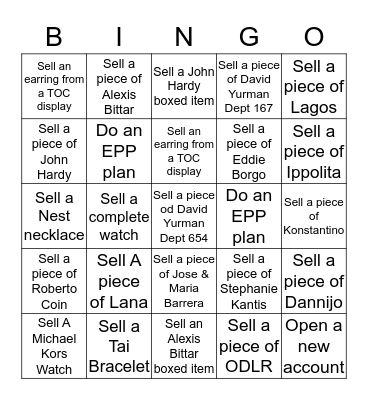 Designer Jewelry Bejewelrd Bingo Card