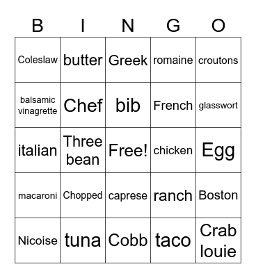 Salads Bingo Card