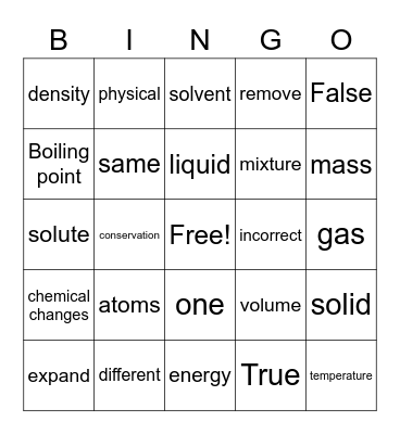 Matter Review Bingo Card