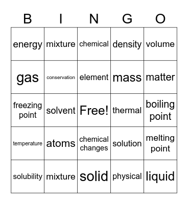 Matter Bingo Card