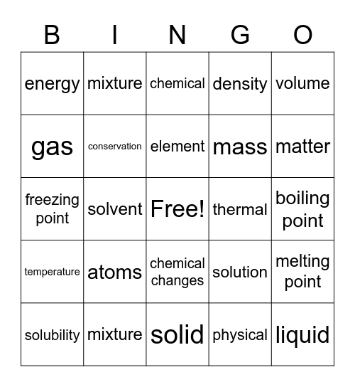 Matter Bingo Card