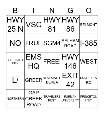 STREET SCHOOL BINGO Card