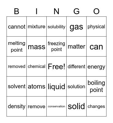 Matter Bingo Card
