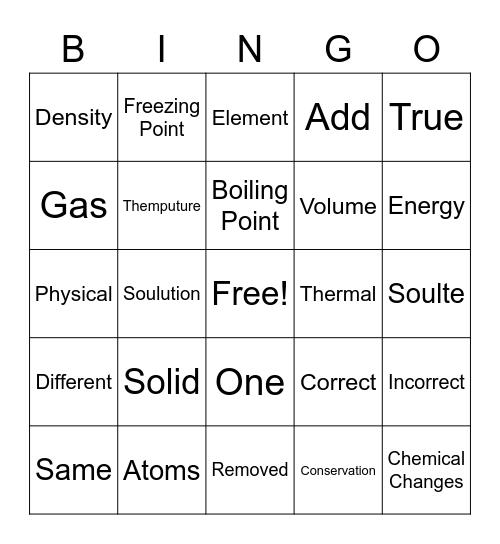 Matter Bingo Card