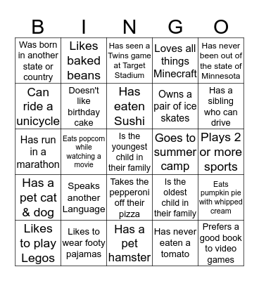 Find Someone Who Bingo Card